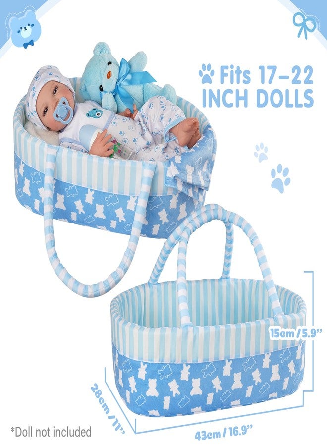 BABESIDE 9 Pcs Reborn Baby Doll Clothes Set for 17-22 Inch Dolls, Reborn Baby Dolls Accessories Doll Bassinet with Bottle Pacifier and Bear Toy for Realistic Newborn Babydolls, Blue - Image 2